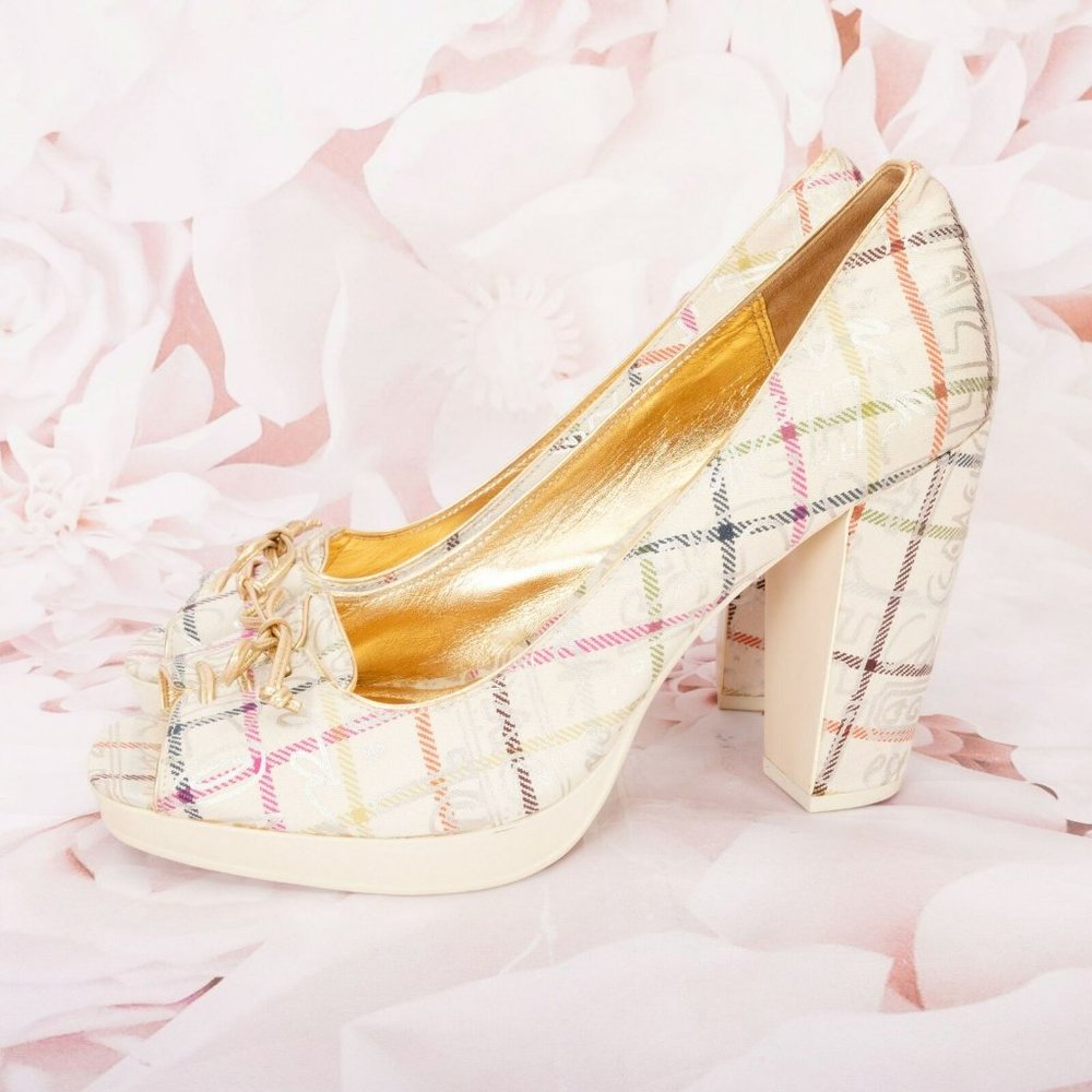 Coach Corey Tattersall Multi-Color Canvas Peep-To… - image 8